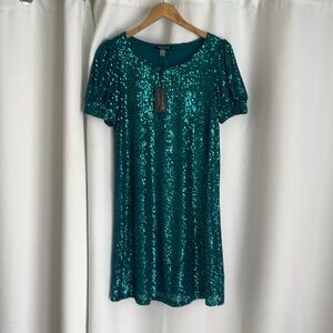 Teal sequined party dress
